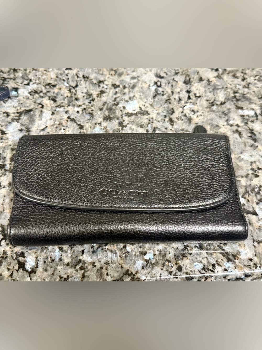 Coach Black Pebbled Leather Wallet with Embossed Logo